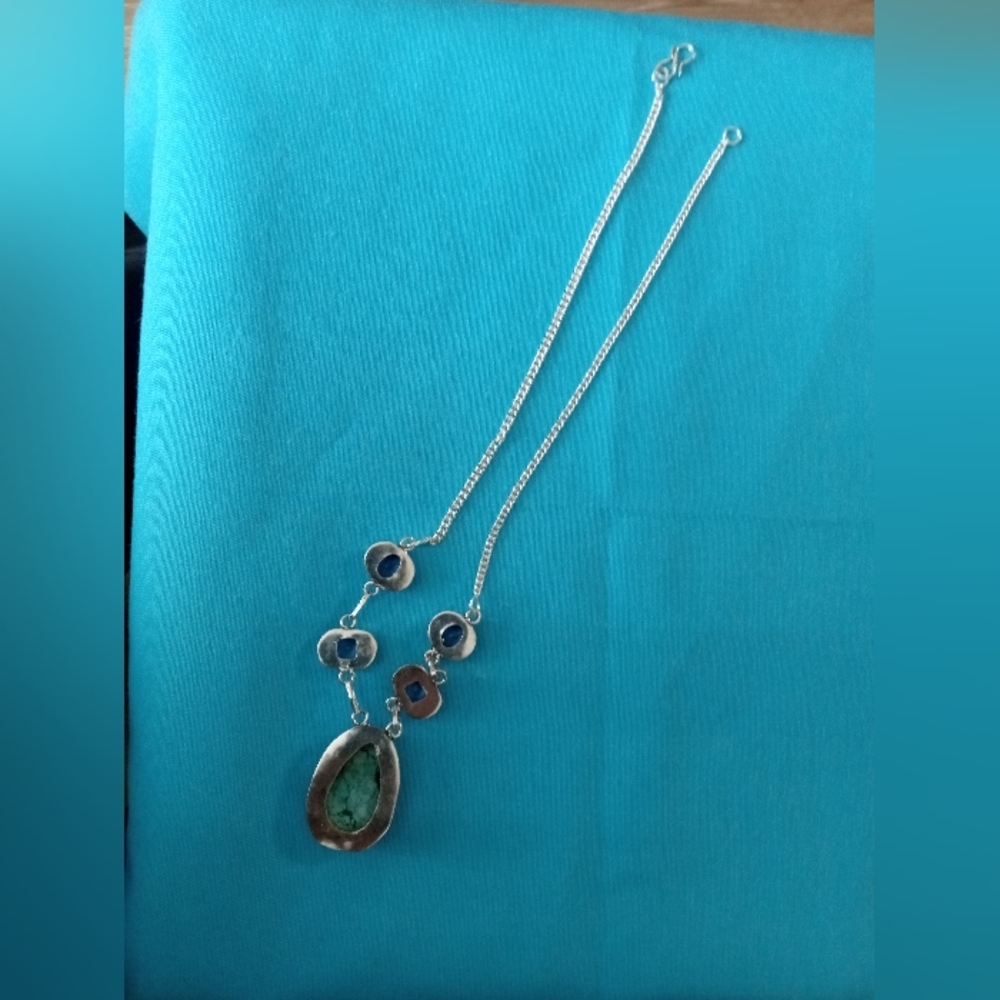 Turquoise Blue Topaz 925 Silver Plated Necklace - Picture 2 of 7